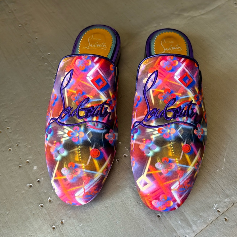 Christian Louboutin navy coolito moccasin loafer flat slide sz 36 slip on multi